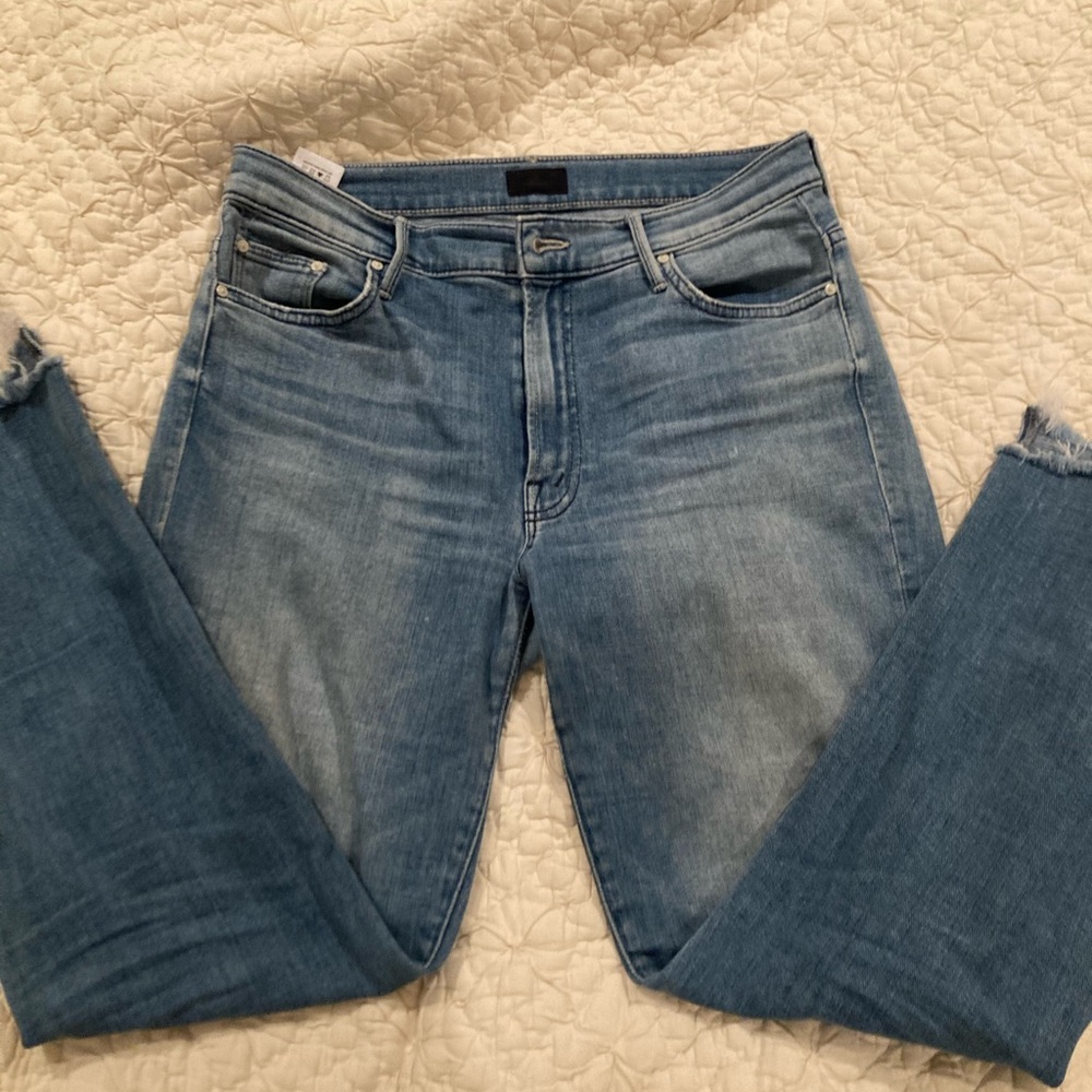 MOTHER Blue Frayed Hem Jeans - Picture 2 of 7